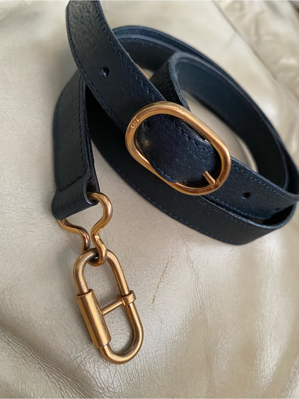 Gucci Vintage Replacement Bag Strap Italy Navy Leather GG Authentic